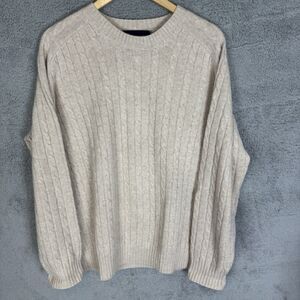 S Davis & Squire Sweater Mens XL Beige 100% Cashmere Crewneck Knot Details